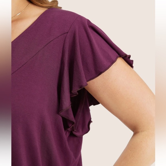 BloomChic Plain Gathered V Neck Ruffle Sleeve T-shirt us14-16 - Picture 5 of 9